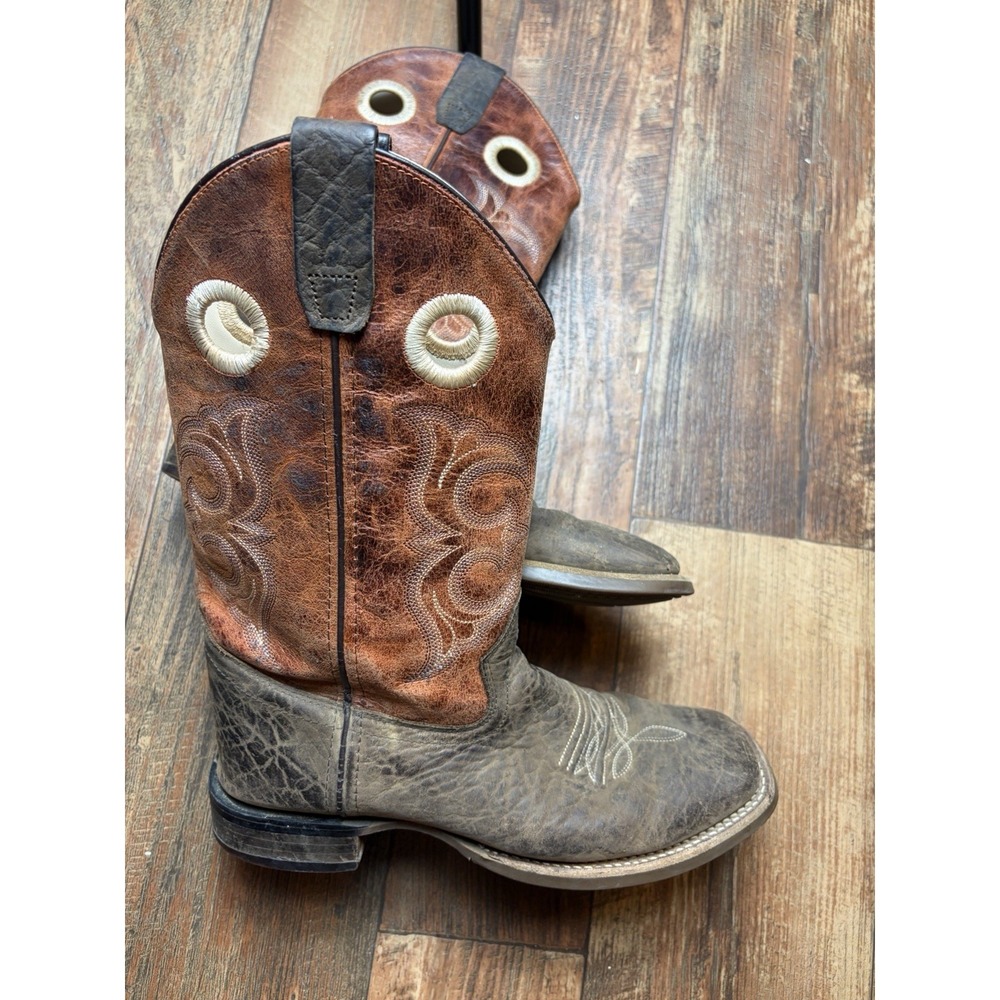 Old West Boys Cowboy Boots BSY1961 Square Toe Leather Upper Brown  Size 7D